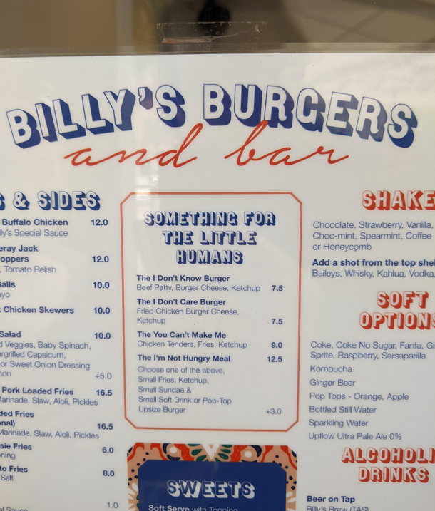 This kids menu at a burger joint