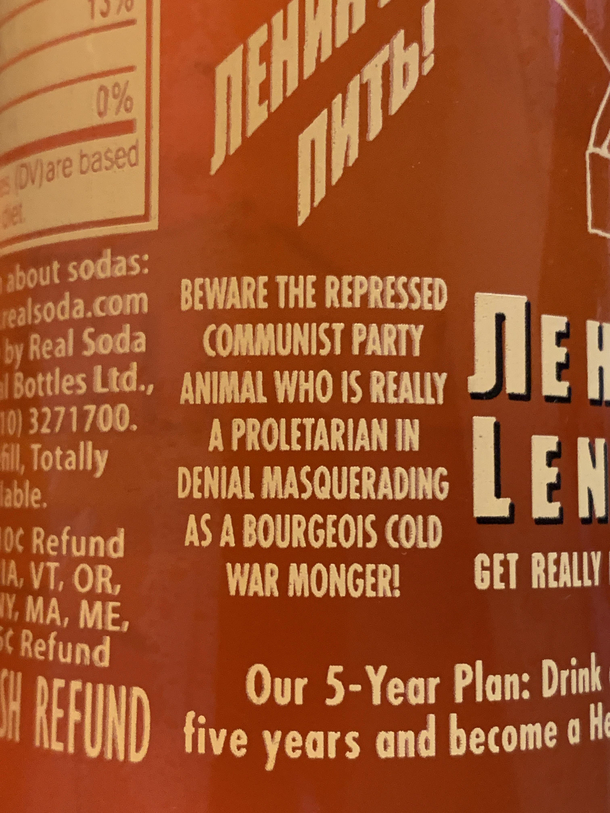This label on the back side of my communist themed soda