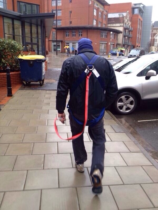 This man appears to be taking himself for a walk
