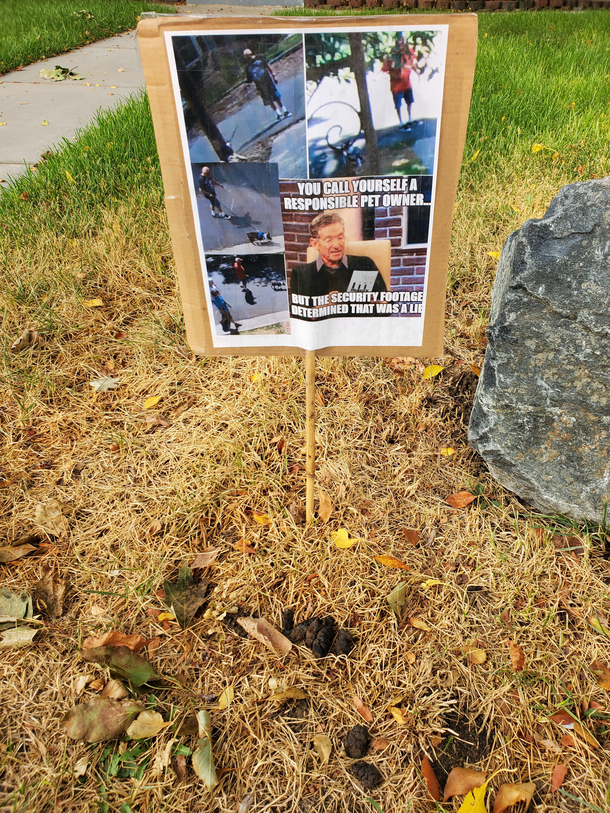 This man child had left his dog poop in my yard twice this week