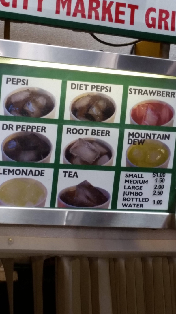 This menu even has pictures of their drinks Just in case you forgot what diet Pepsi looks like