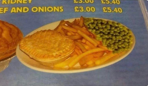 This menu with upside down peas