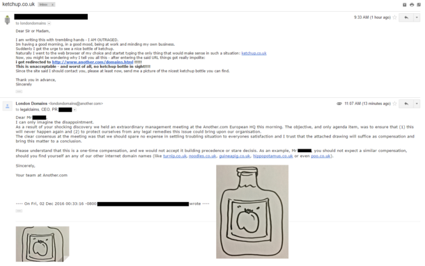 This morning i decided to confront a domain company about the lack of ketchup on their ketchup domain