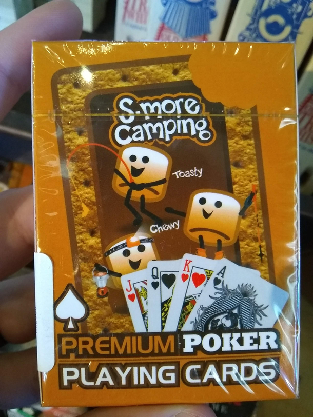 This pack of playing cards I found in a gift shop looks like a marshmallow peeing blood