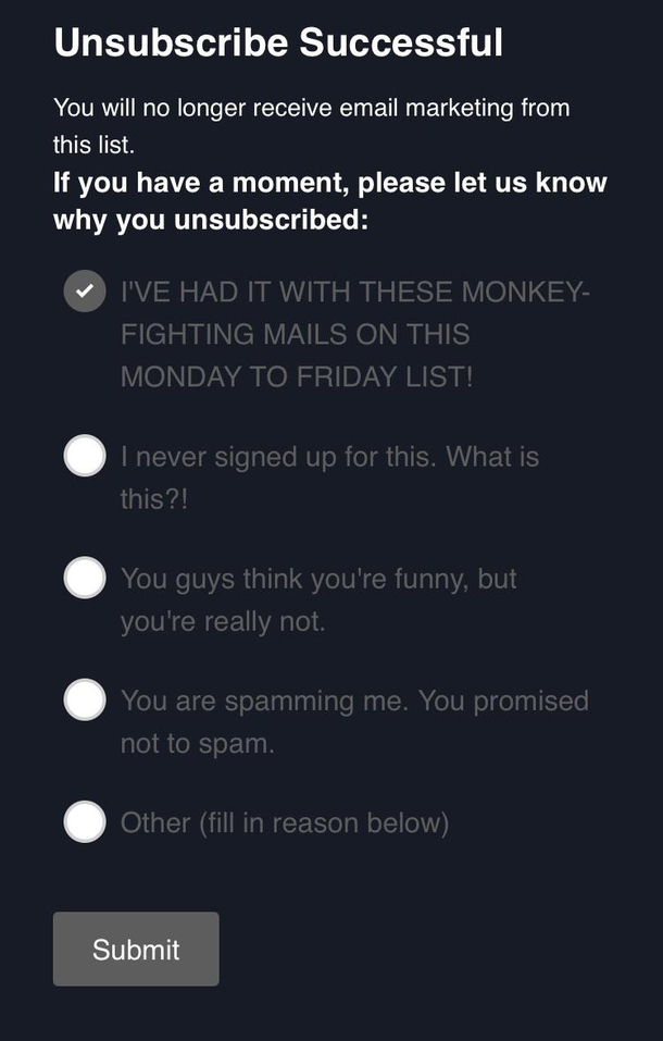 This perfectly self-aware newsletter unsubscribe page is hilarious
