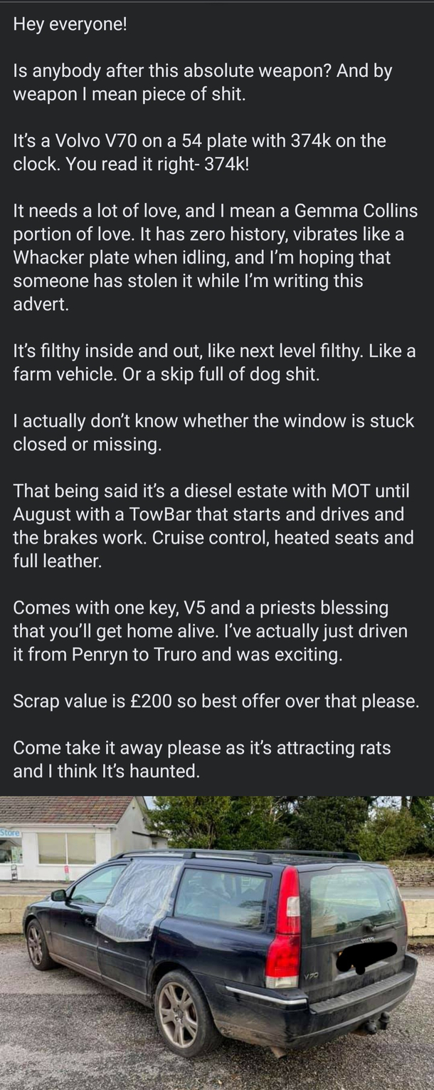 This person selling a car