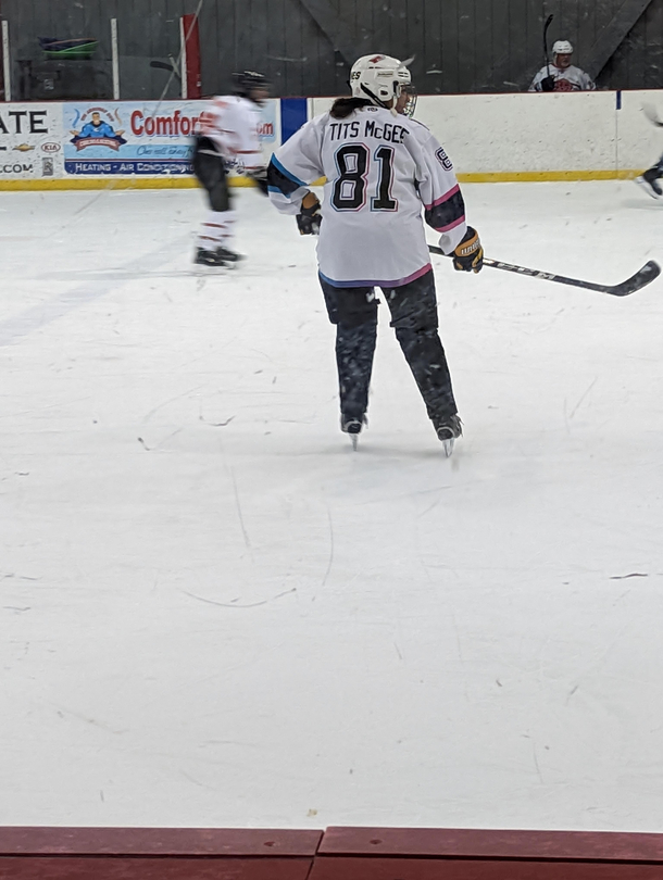 This persons jersey at my dads hockey game tonight 