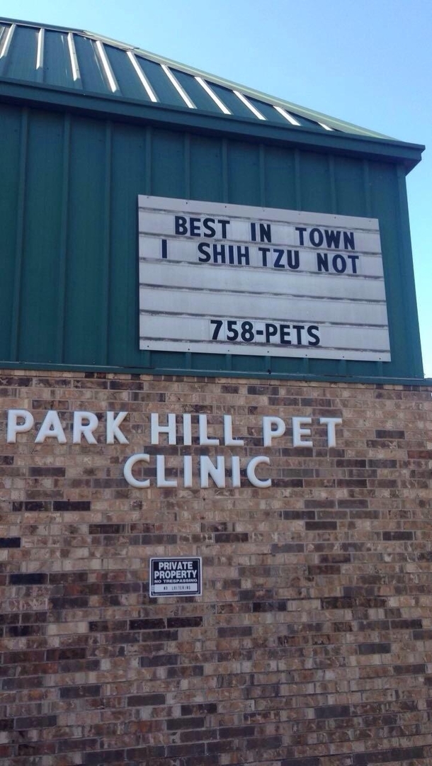 This pet clinic marquee next to my motel