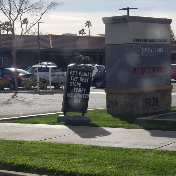 This pet store sign