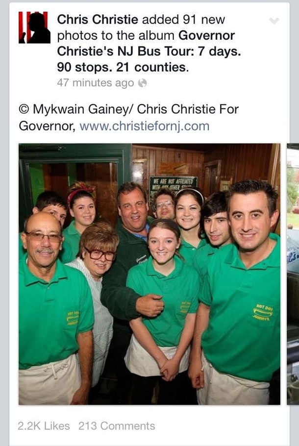 This photo has already been removed from Chris Christies Facebook page Somebody on his campaign staff was asleep at the wheel