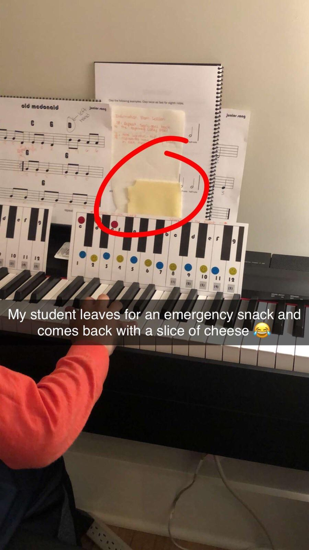This piano student likes to stay sharp