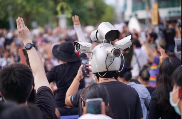 This protester for democracy in Bangkok yesterday