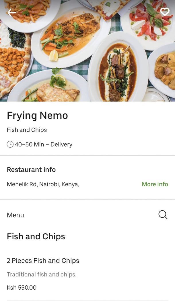 This restaurant sells fish and chips in Kenya