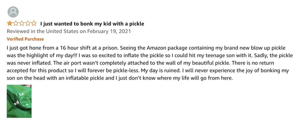 This review on an inflatable pickle