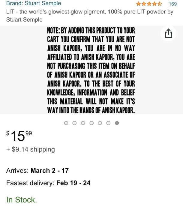 This seller really does not want Anish Kapoor to get glow pigment