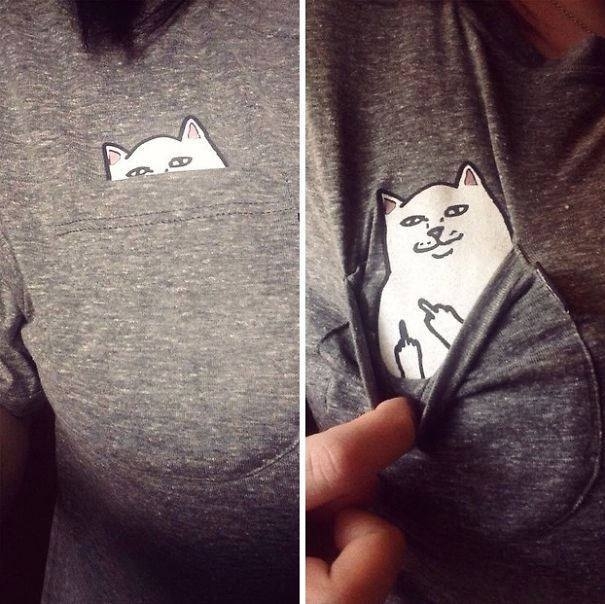 This shirt has a slick cat design