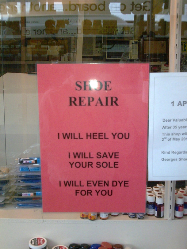 This shoe repair shop sign