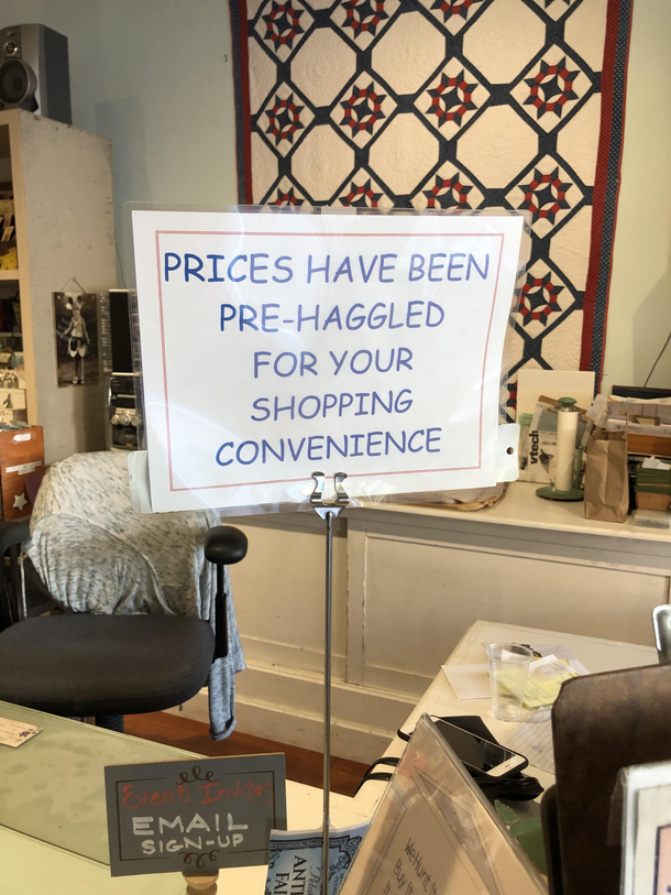 This sign in an antique store