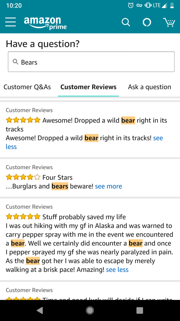 This  Star Review of Bear Spray on Amazon