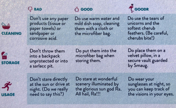 This sunglass companys care and maintenance guide