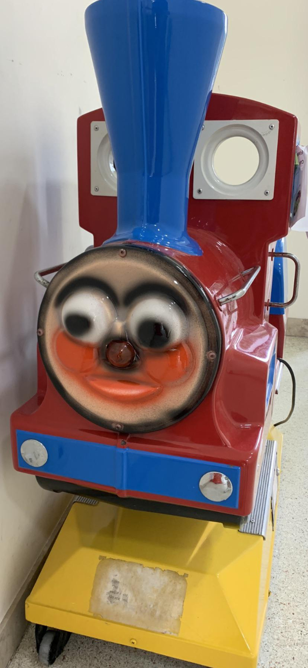 This Thomas rip-off I found in a Portuguese service station has seen some shit