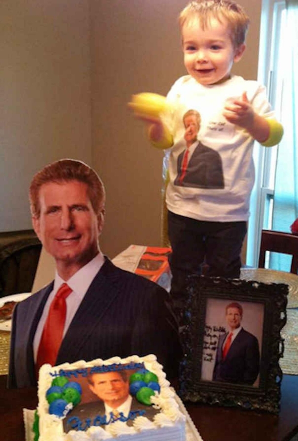 This toddler loves the ads for a local personal injury lawyer so much his mom made it his birthday party theme