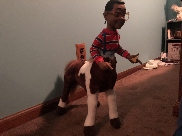 This Urkel-centaur was a gift in my familys white elephant gift exchange last night