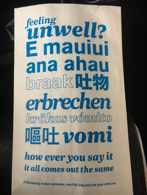 This vomit bag on AirNZ