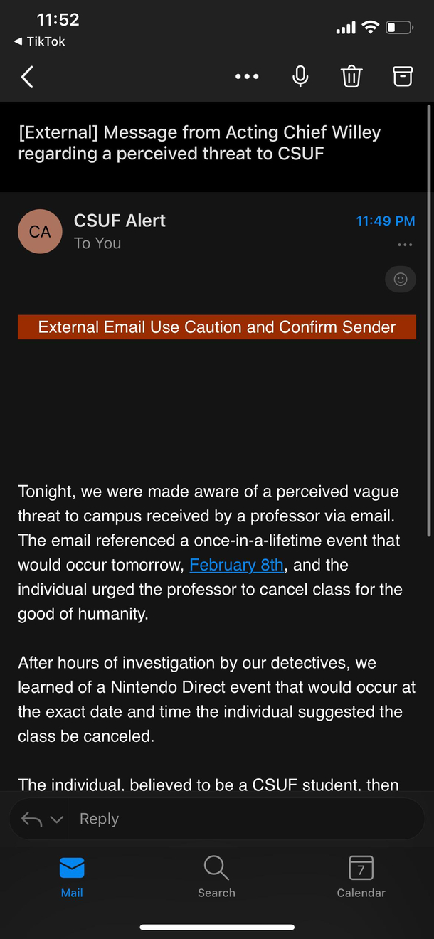 This was an actual alert sent to my gf from her school