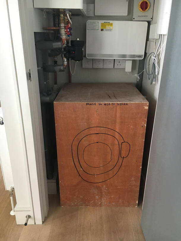 This washing machine used as a size guide on a new build site