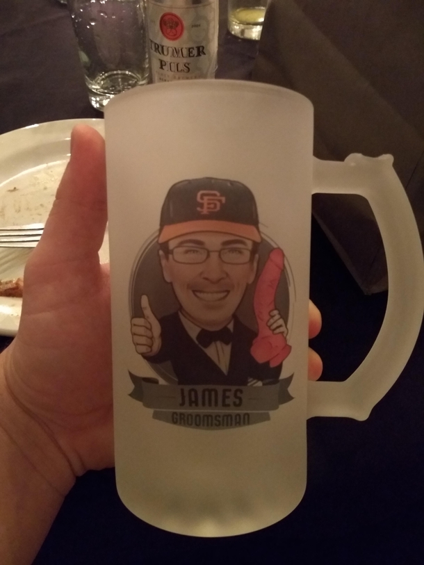 This weekend is one of my best friends wedding and all of the groomsmen got personalized beer mugs This one is mine