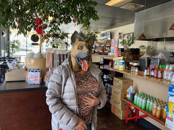 This woman who came into our restaurant said this is the only protective mask she could find