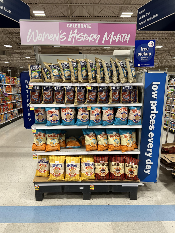 This Womens History Month display at Meijer which is just store brand potato chips