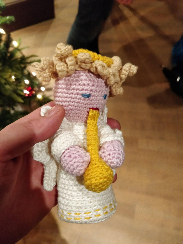 This Xmass ornament my aunt made looks like an angel taking a bong hit
