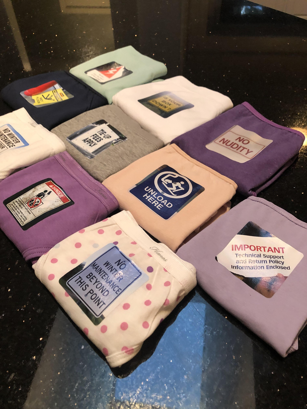 This year I made my girlfriends some big assed cotton panties with iron on patches of street signs Ive been taking since 