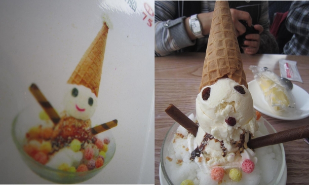Thought a cute ice cream snowman would top off our meal nicely