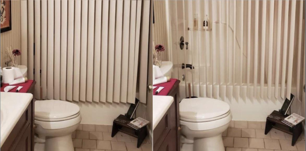 Thought someone had a large window in their bathroom turns out they use blinds as a shower curtain