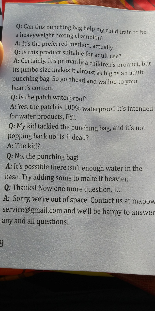 Thought you guys would enjoy this QampA that came with a kids inflatable boxing bag