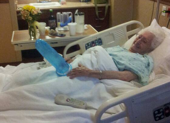 Three broken ribs yet Grandma still knows how to keep her spirits up during hard times