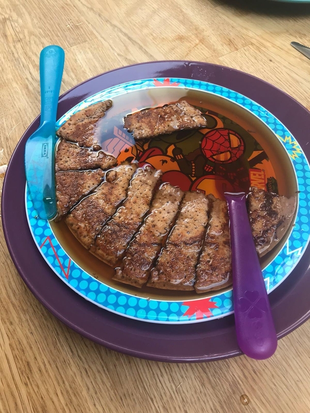 TIL if you let your child pour their own syrup they will invent Pancake Soup