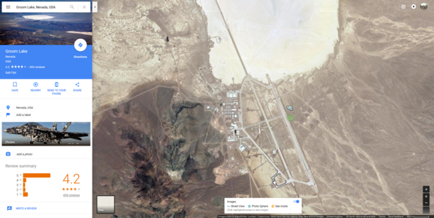TIL That the Google Maps Street View Human turns into a UFO when dragging it over Area  Groom Lake Nevada USA