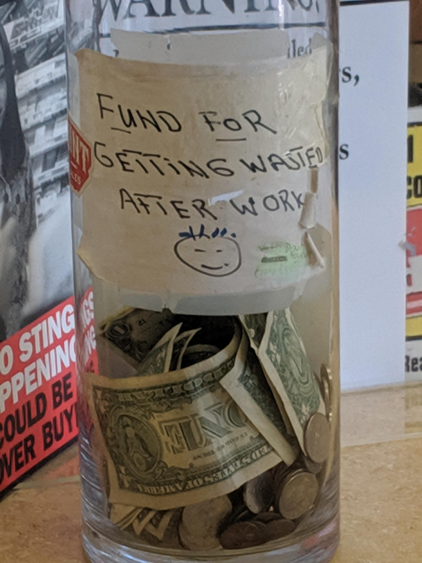Tip jar at this liquor store