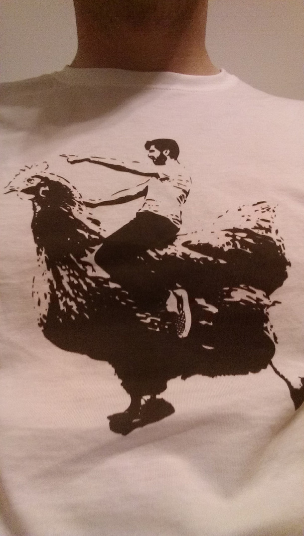 To the guy that shopped himself riding a chicken  weeks ago Your on my shirt now and chicks dig it