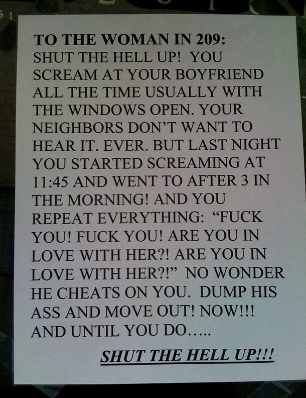 To the women in apt shut the hell up