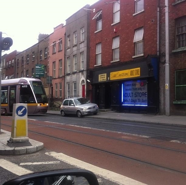 Today in Dublin someone caused city-wide train delays by parking on the tracks in order to visit a sex shop