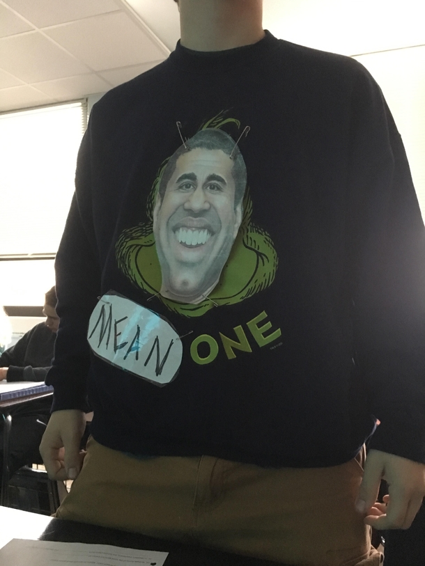 Today is ugly sweater day at school this kid won