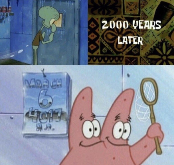 Today Squidward will lock himself in the freezer to see the wonders of the future