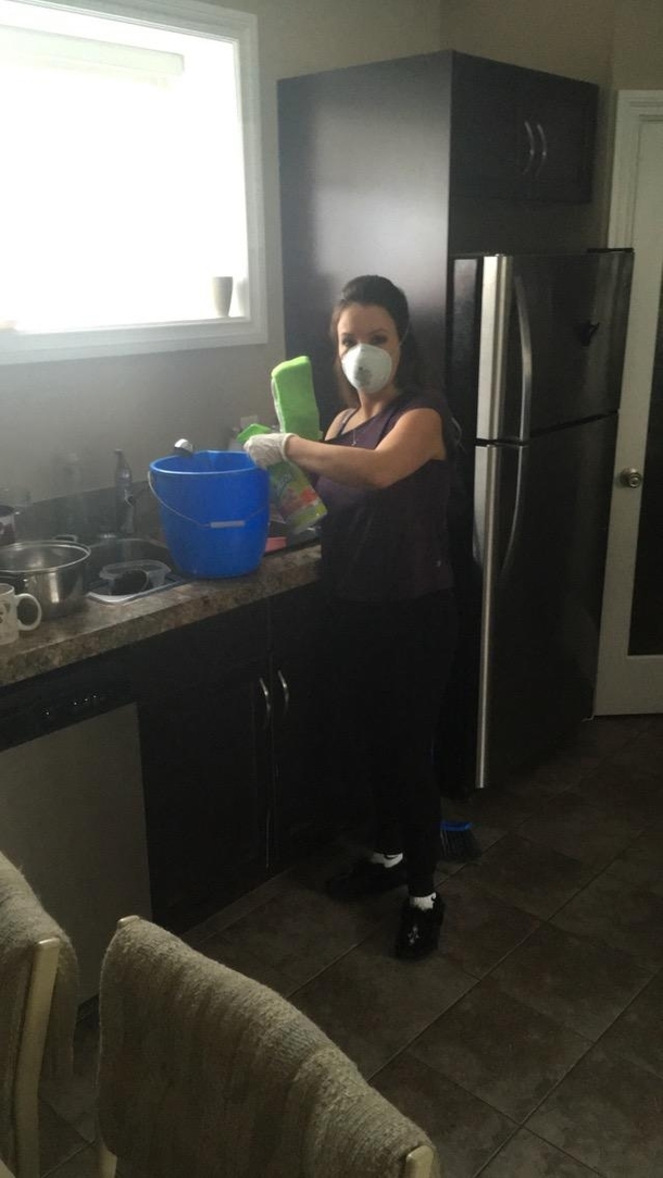 Told my mom I was hosting a party She came over fully equipped to take out  of germs and any other piece of matter in my house hold before she would let any other human come into contact with any surface or even the air in this shit hole I had a few dishe
