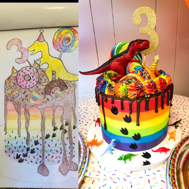 Told to post here When your  year old asks for a rainbow dinosaur donut party you comply I drew the design and had it made by a local baker