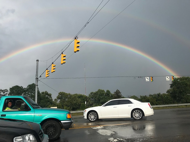 Took a photo of a rainbow Dude in the truck was amused